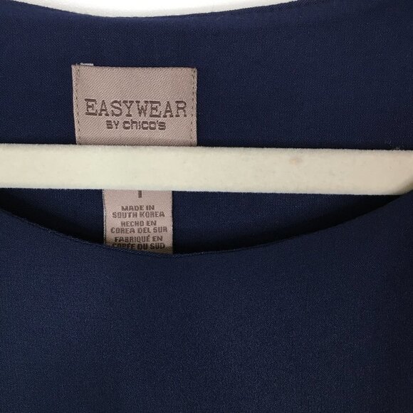 Chico’s Easywear Double Layer Top Split Deep Navy - Picture 3 of 12